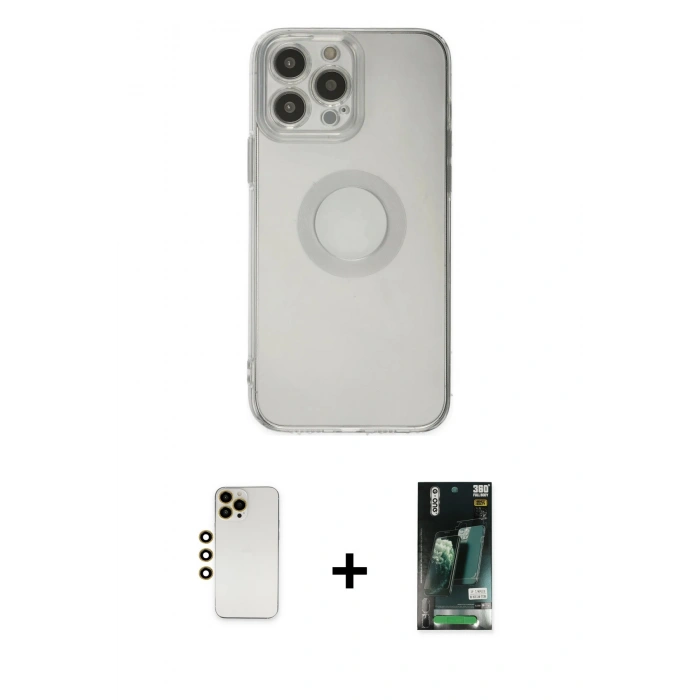 MARSİLYAN™- iPhone 13 Pro Max Kılıf Kutup Klasik - Şeffaf 360 Full Body Arka Koruyucu + Shine Kamera Lens - GD