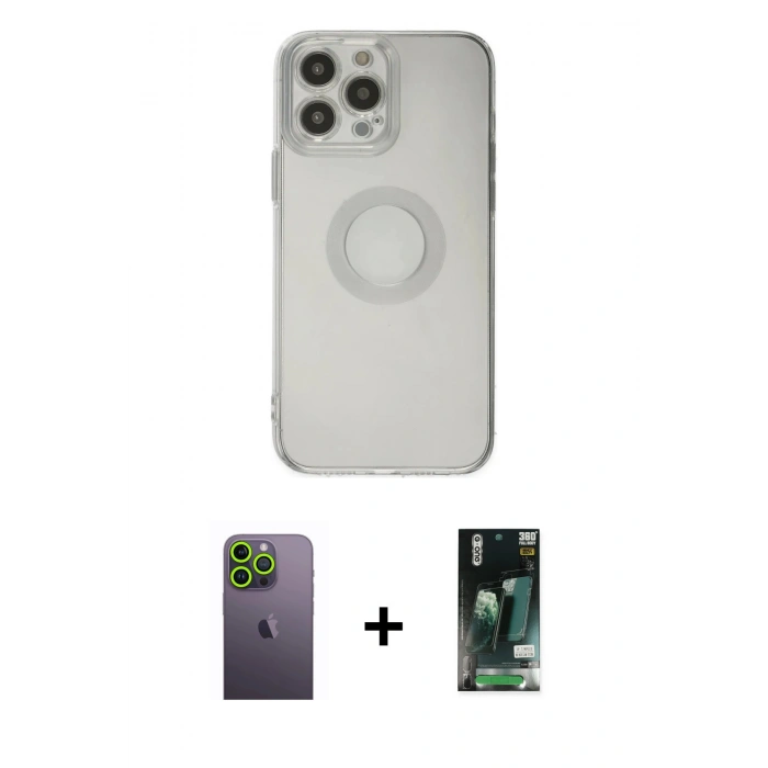 MARSİLYAN™- iPhone 13 Pro Max Kılıf Kutup Klasik - Şeffaf 360 Full Body Arka Koruyucu + Neon Fosforlu Kamera Lens - YL