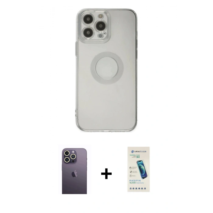 MARSİLYAN™- iPhone 13 Pro Max Kılıf Kutup Klasik - Şeffaf Pasifik Cam Ekran Koruyucu + Neon Fosforlu Kamera Lens - BZ