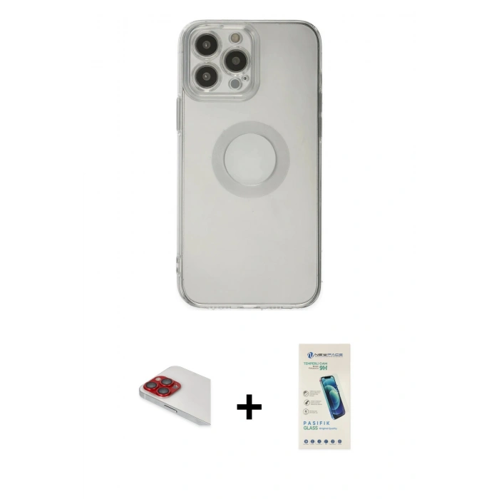 MARSİLYAN™- iPhone 13 Pro Max Kılıf Kutup Klasik - Şeffaf Pasifik Cam Ekran Koruyucu + Pers Alüminyum Kamera Lens - KI