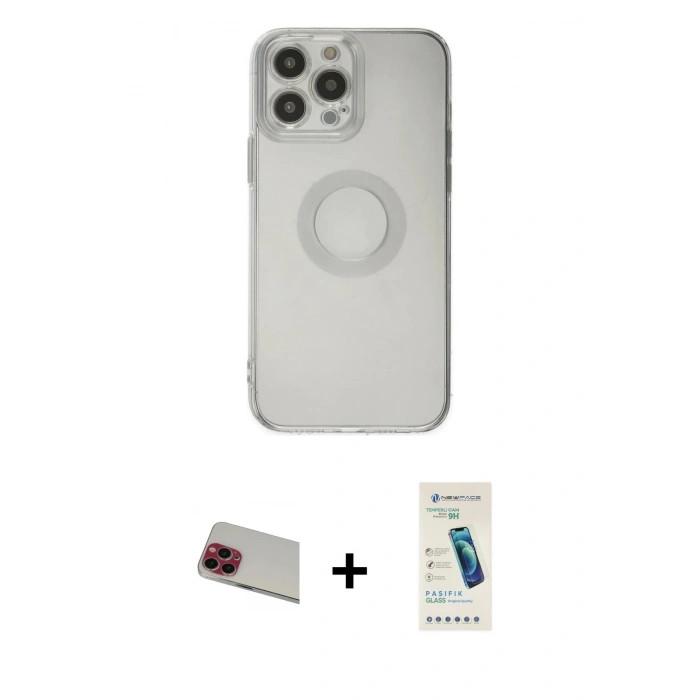 MARSİLYAN™- iPhone 13 Pro Max Kılıf Kutup Klasik - Şeffaf Pasifik Cam Ekran Koruyucu + Rainbow Kamera Lens Koruma Cam - KI