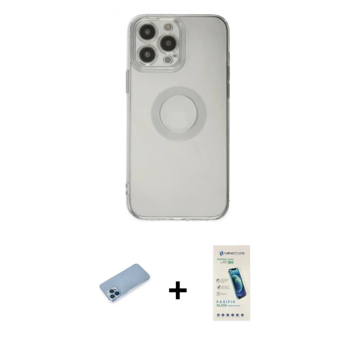 MARSİLYAN™- iPhone 13 Pro Max Kılıf Kutup Klasik - Şeffaf Pasifik Cam Ekran Koruyucu + Shine Kamera Lens Koruma Cam - MI