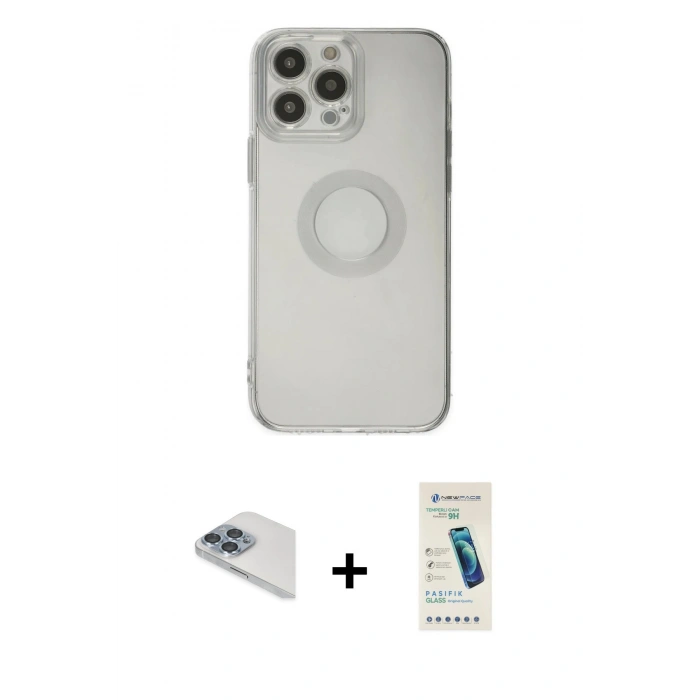 MARSİLYAN™- iPhone 13 Pro Max Kılıf Kutup Klasik - Şeffaf Pasifik Cam Ekran Koruyucu + Pers Alüminyum Kamera Lens - SABE