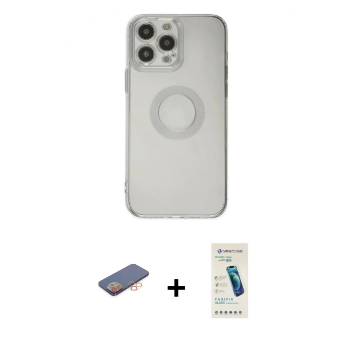 MARSİLYAN™- iPhone 13 Pro Max Kılıf Kutup Klasik - Şeffaf Pasifik Cam Ekran Koruyucu + Renkli Kamera Lens Koruma Cam - TU