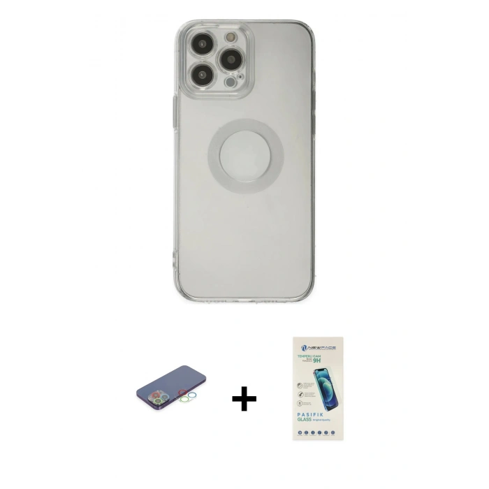 MARSİLYAN™- iPhone 13 Pro Max Kılıf Kutup Klasik - Şeffaf Pasifik Cam Ekran Koruyucu + Renkli Kamera Lens Koruma Cam - MI