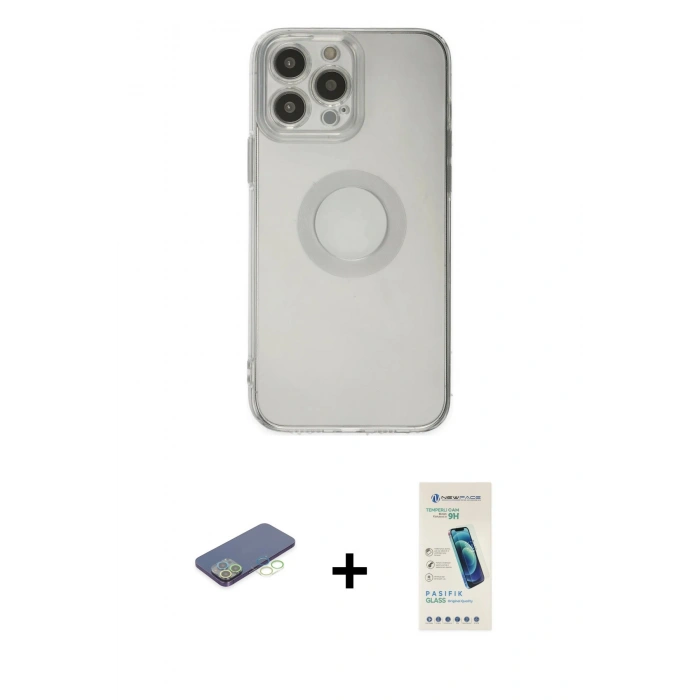 MARSİLYAN™- iPhone 13 Pro Max Kılıf Kutup Klasik - Şeffaf Pasifik Cam Ekran Koruyucu + Renkli Kamera Lens Koruma Cam - YL