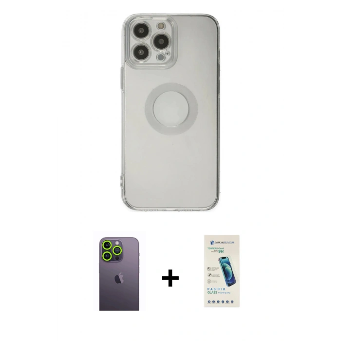 MARSİLYAN™- iPhone 13 Pro Max Kılıf Kutup Klasik - Şeffaf Pasifik Cam Ekran Koruyucu + Neon Fosforlu Kamera Lens - YL