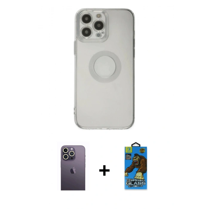MARSİLYAN™- iPhone 13 Pro Max Kılıf Kutup Klasik - Siyah 18D Cam Ekran Koruyucu + Neon Fosforlu Kamera Lens - BZ