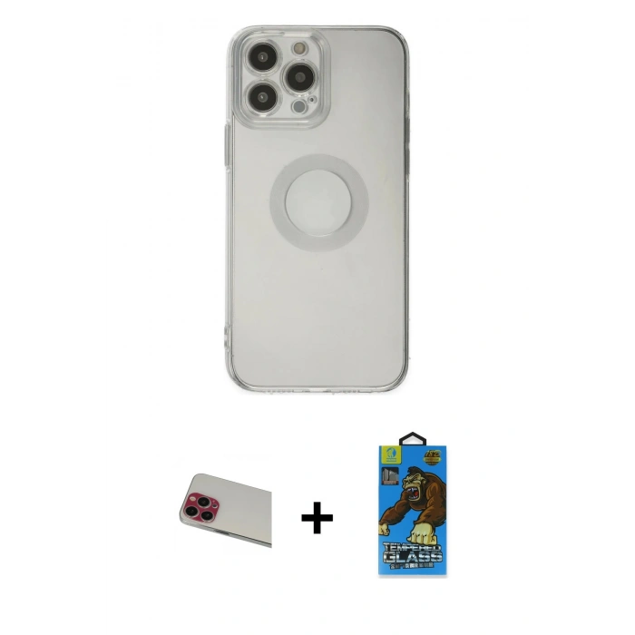 MARSİLYAN™- iPhone 13 Pro Max Kılıf Kutup Klasik - Siyah 18D Cam Ekran Koruyucu + Rainbow Kamera Lens Koruma Cam - KI