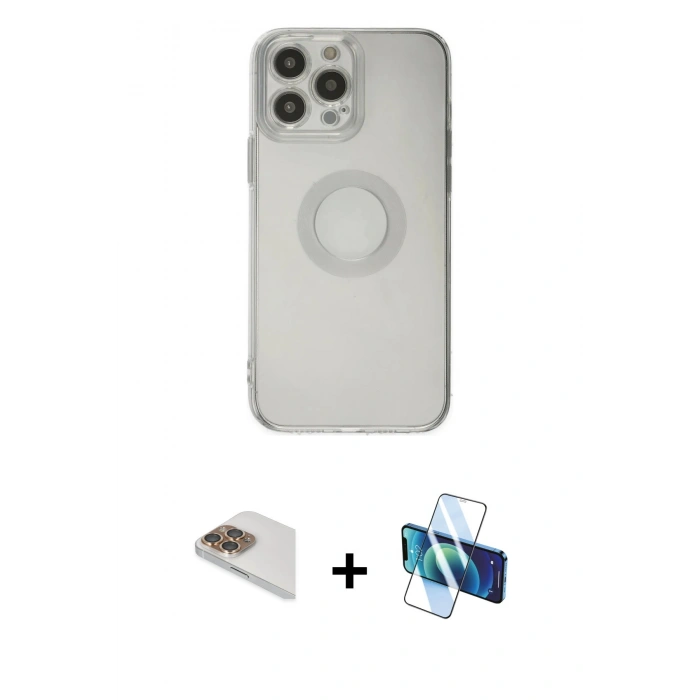 MARSİLYAN™- iPhone 13 Pro Max Kılıf Kutup Klasik - Siyah 3D Antistatik Cam Ekran Koruyucu + Pers Alüminyum Kamera Lens - GD