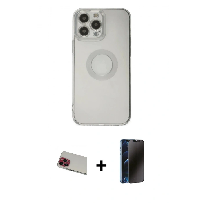 MARSİLYAN™- iPhone 13 Pro Max Kılıf Kutup Klasik - Siyah 3D Antistatik Hayalet Cam Ekran Koruyucu + Rainbow Kamera Lens Koruma Cam - KI