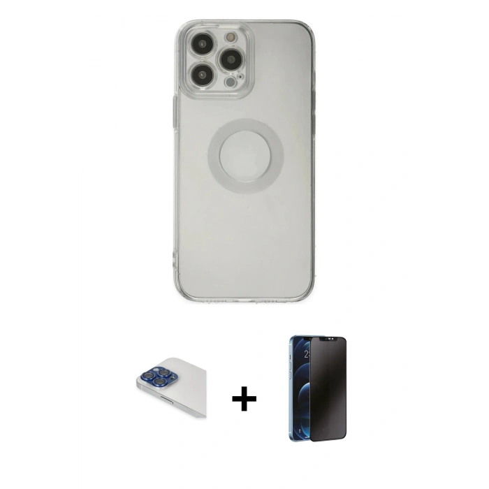 MARSİLYAN™- iPhone 13 Pro Max Kılıf Kutup Klasik - Siyah 3D Antistatik Hayalet Cam Ekran Koruyucu + Pers Alüminyum Kamera Lens - LT