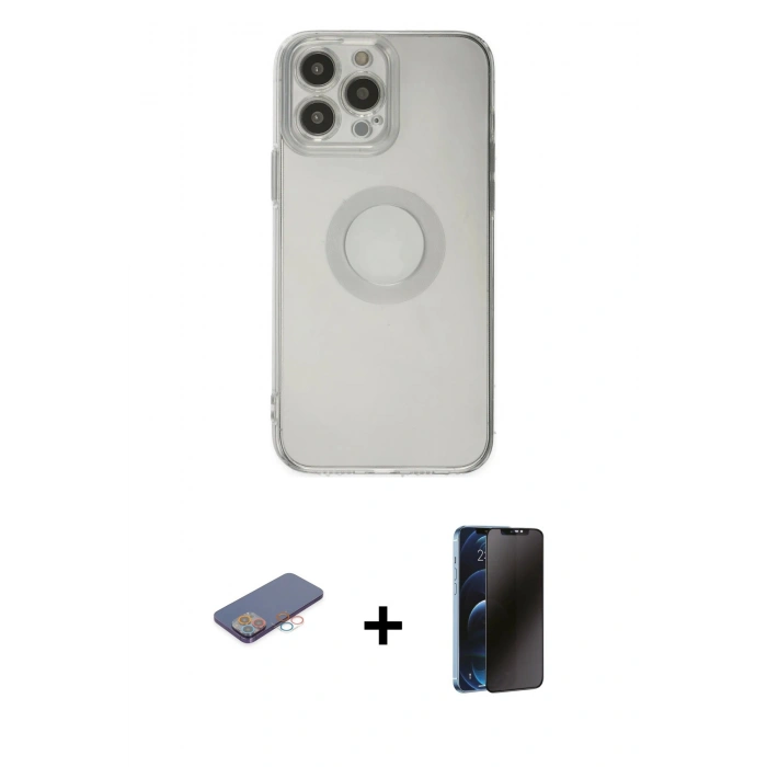 MARSİLYAN™- iPhone 13 Pro Max Kılıf Kutup Klasik - Siyah 3D Antistatik Hayalet Cam Ekran Koruyucu + Renkli Kamera Lens Koruma Cam - PE