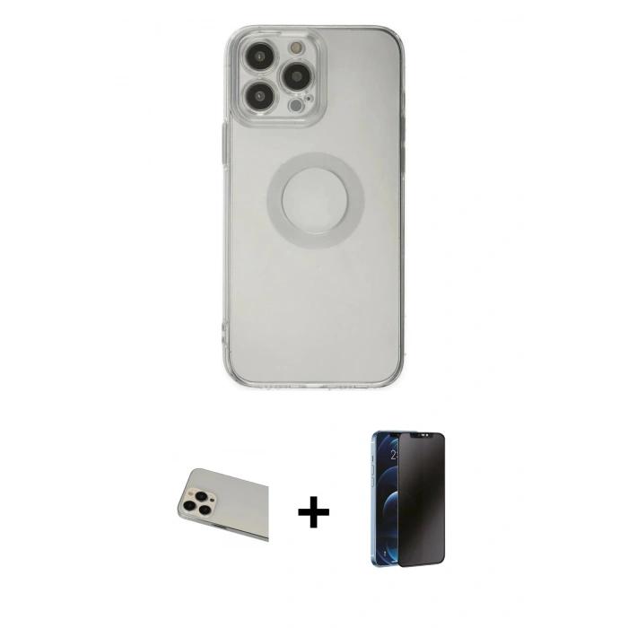 MARSİLYAN™- iPhone 13 Pro Max Kılıf Kutup Klasik - Siyah 3D Antistatik Hayalet Cam Ekran Koruyucu + Rainbow Kamera Lens Koruma Cam - REGD