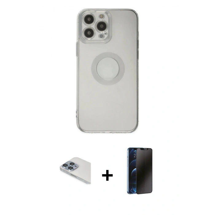 MARSİLYAN™- iPhone 13 Pro Max Kılıf Kutup Klasik - Siyah 3D Antistatik Hayalet Cam Ekran Koruyucu + Pers Alüminyum Kamera Lens - SABE