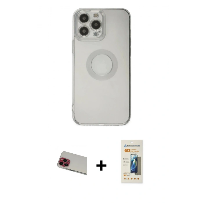 MARSİLYAN™- iPhone 13 Pro Max Kılıf Kutup Klasik - Siyah 6D Mat Seramik Hayalet Nano Ekran Koruyucu + Kırmızı Rainbow Kamera Lens Koruma Cam