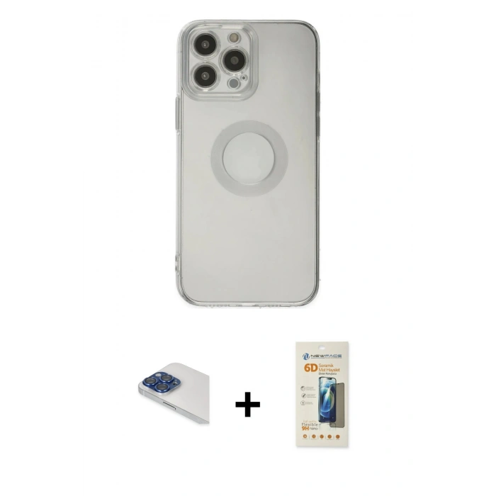 MARSİLYAN™- iPhone 13 Pro Max Kılıf Kutup Klasik - Siyah 6D Mat Seramik Hayalet Nano Ekran Koruyucu + Pers Alüminyum Kamera Lens - LT