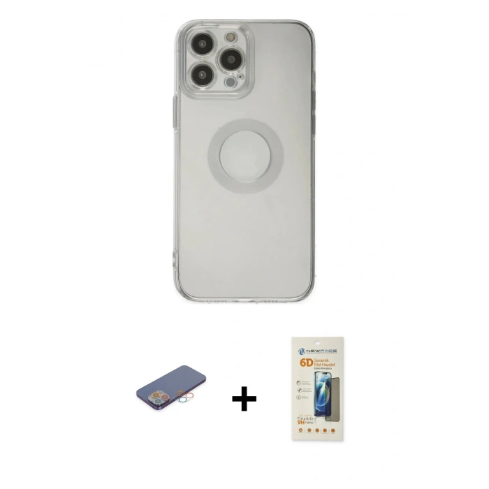 MARSİLYAN™- iPhone 13 Pro Max Kılıf Kutup Klasik - Siyah 6D Mat Seramik Hayalet Nano Ekran Koruyucu + Renkli Kamera Lens Koruma Cam - PE