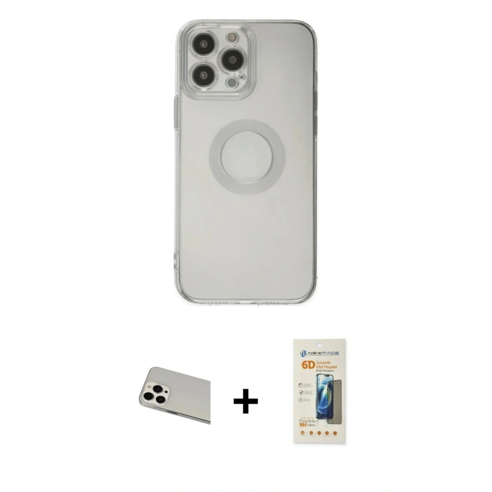MARSİLYAN™- iPhone 13 Pro Max Kılıf Kutup Klasik - Siyah 6D Mat Seramik Hayalet Nano Ekran Koruyucu + Rainbow Kamera Lens Koruma Cam - BZ