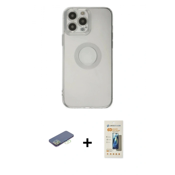 MARSİLYAN™- iPhone 13 Pro Max Kılıf Kutup Klasik - Siyah 6D Mat Seramik Hayalet Nano Ekran Koruyucu + Renkli Kamera Lens Koruma Cam - YL