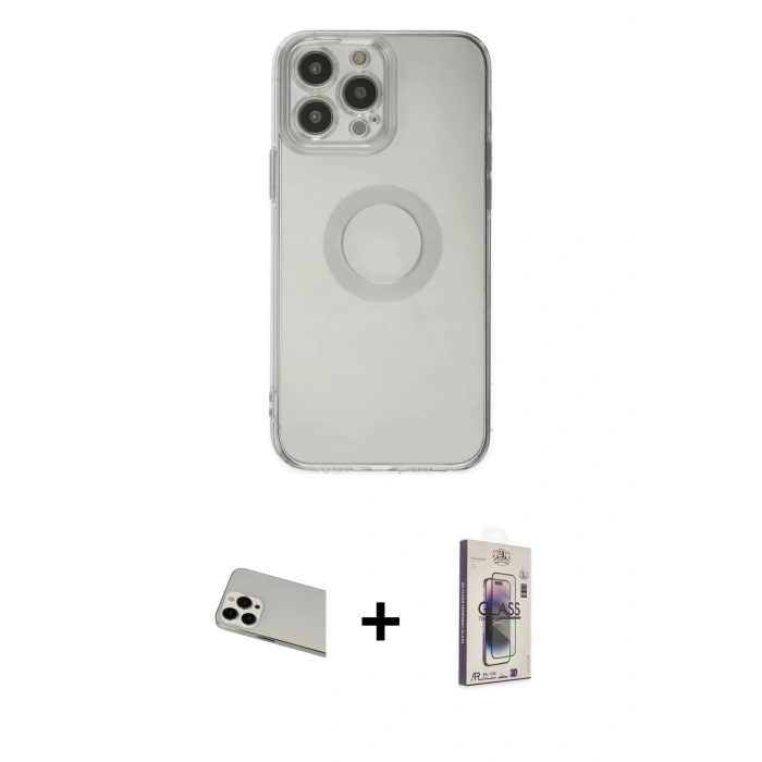 MARSİLYAN™- iPhone 13 Pro Max Kılıf Kutup Klasik - Siyah Bilvis 3D Cam Ekran Koruyucu + Beyaz Rainbow Kamera Lens Koruma Cam