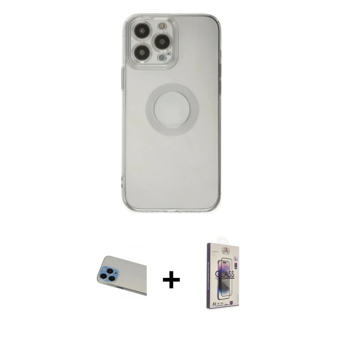 MARSİLYAN™- iPhone 13 Pro Max Kılıf Kutup Klasik - Siyah Bilvis 3D Cam Ekran Koruyucu + Mavi Rainbow Kamera Lens Koruma Cam