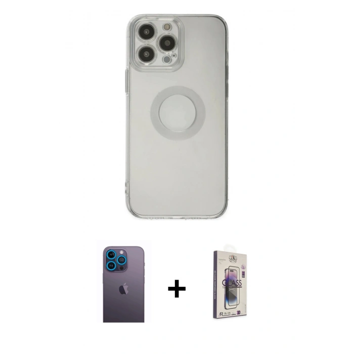MARSİLYAN™- iPhone 13 Pro Max Kılıf Kutup Klasik - Siyah Bilvis 3D Cam Ekran Koruyucu + Neon Fosforlu Kamera Lens - MI