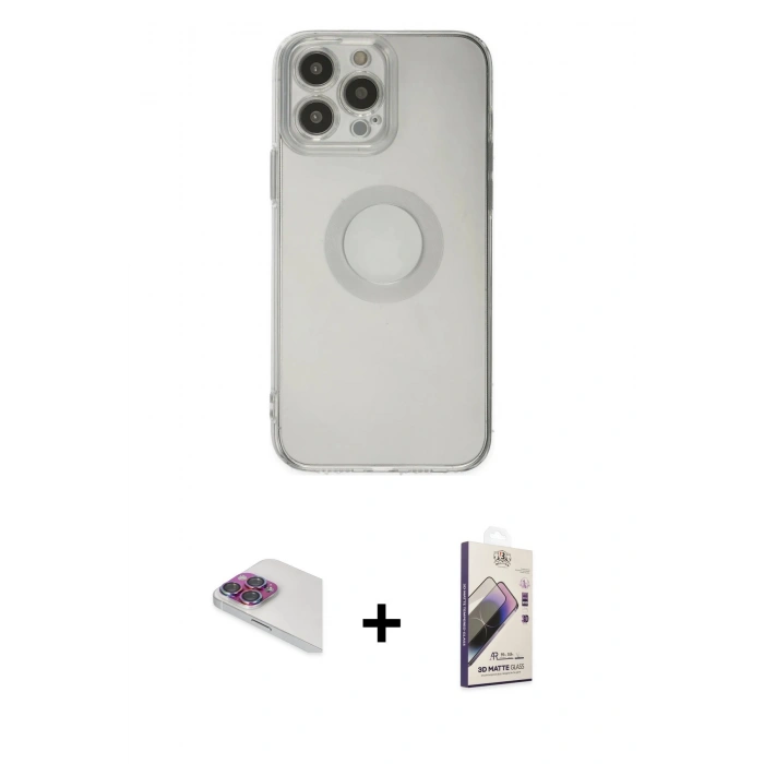 MARSİLYAN™- iPhone 13 Pro Max Kılıf Kutup Klasik - Siyah Bilvis 3D Mat Cam Ekran Koruyucu + Pers Alüminyum Kamera Lens - GI