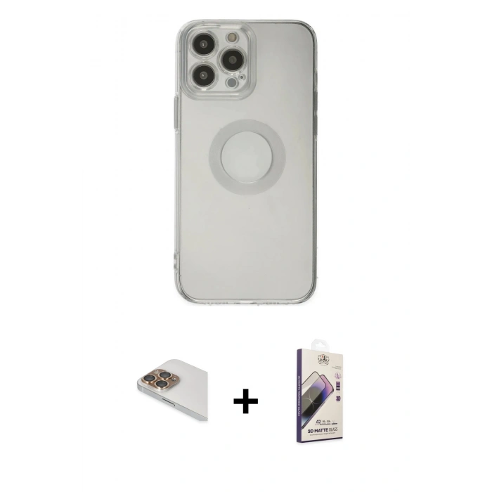 MARSİLYAN™- iPhone 13 Pro Max Kılıf Kutup Klasik - Siyah Bilvis 3D Mat Cam Ekran Koruyucu + Pers Alüminyum Kamera Lens - GD