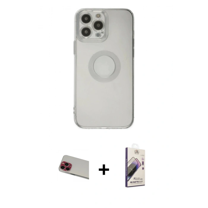 MARSİLYAN™- iPhone 13 Pro Max Kılıf Kutup Klasik - Siyah Bilvis 3D Mat Cam Ekran Koruyucu + Rainbow Kamera Lens Koruma Cam - KI