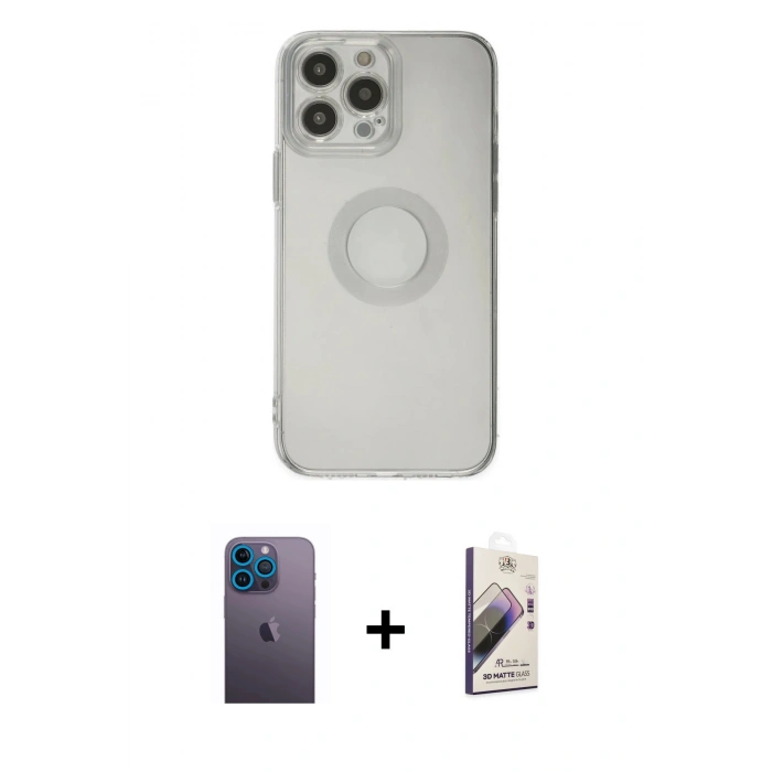 MARSİLYAN™- iPhone 13 Pro Max Kılıf Kutup Klasik - Siyah Bilvis 3D Mat Cam Ekran Koruyucu + Neon Fosforlu Kamera Lens - MI