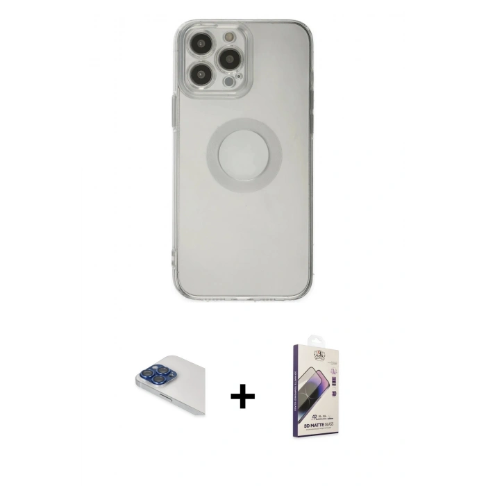 MARSİLYAN™- iPhone 13 Pro Max Kılıf Kutup Klasik - Siyah Bilvis 3D Mat Cam Ekran Koruyucu + Pers Alüminyum Kamera Lens - LT