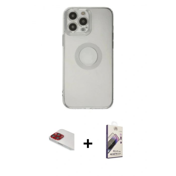 MARSİLYAN™- iPhone 13 Pro Max Kılıf Kutup Klasik - Siyah Bilvis 3D Mat Cam Ekran Koruyucu + Pers Alüminyum Kamera Lens - KI