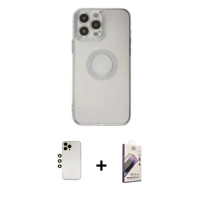 MARSİLYAN™- iPhone 13 Pro Max Kılıf Kutup Klasik - Siyah Bilvis 3D Mat Cam Ekran Koruyucu + Shine Kamera Lens - GD