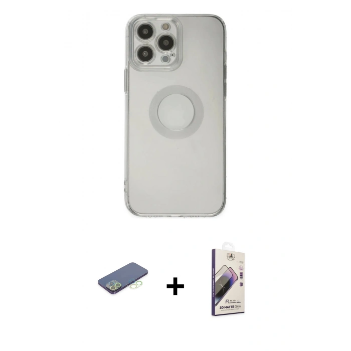 MARSİLYAN™- iPhone 13 Pro Max Kılıf Kutup Klasik - Siyah Bilvis 3D Mat Cam Ekran Koruyucu + Renkli Kamera Lens Koruma Cam - YL