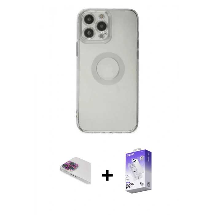 MARSİLYAN™- iPhone 13 Pro Max Kılıf Kutup Klasik - Siyah Bilvis 5in1 3D Magic Cam Ekran Koruyucu + Pers Alüminyum Kamera Lens - GI