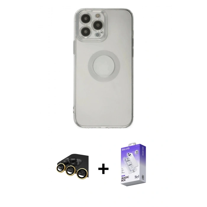 MARSİLYAN™- iPhone 13 Pro Max Kılıf Kutup Klasik - Siyah Bilvis 5in1 3D Magic Cam Ekran Koruyucu + Raze Metal Kamera Lens - GD