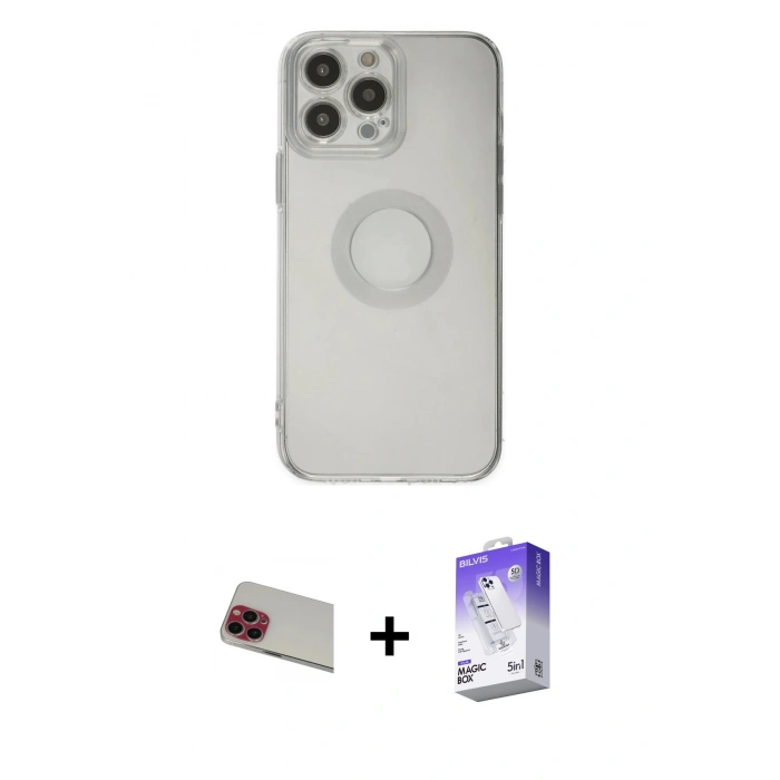 MARSİLYAN™- iPhone 13 Pro Max Kılıf Kutup Klasik - Siyah Bilvis 5in1 3D Magic Cam Ekran Koruyucu + Kırmızı Rainbow Kamera Lens Koruma Cam