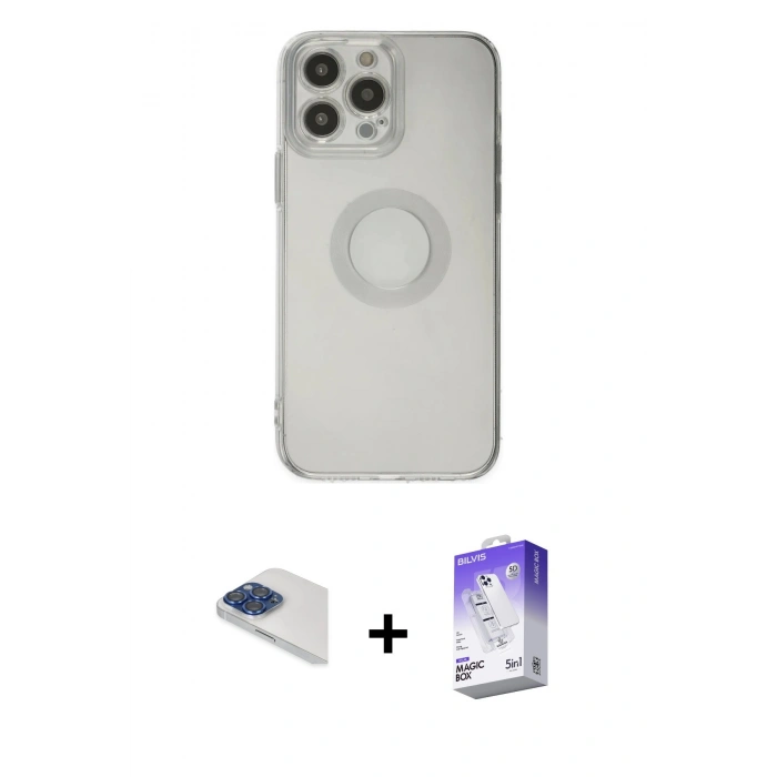 MARSİLYAN™- iPhone 13 Pro Max Kılıf Kutup Klasik - Siyah Bilvis 5in1 3D Magic Cam Ekran Koruyucu + Pers Alüminyum Kamera Lens - LT