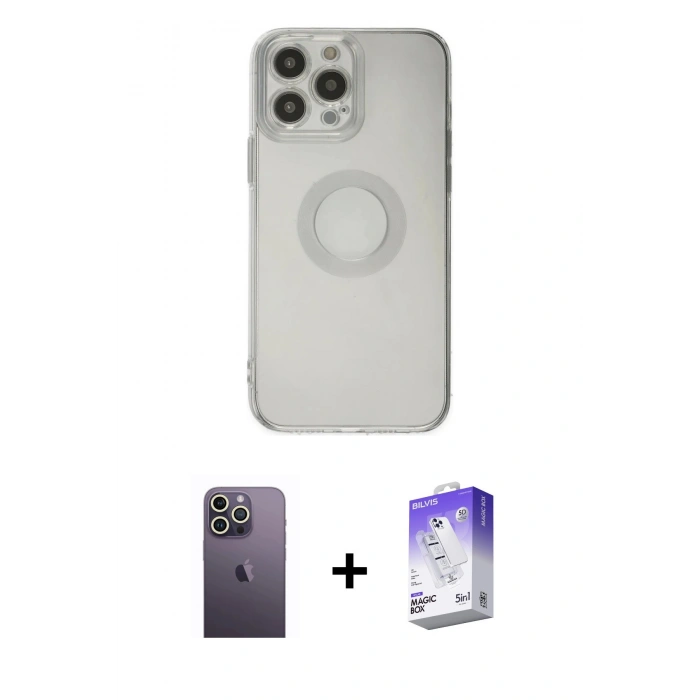 MARSİLYAN™- iPhone 13 Pro Max Kılıf Kutup Klasik - Siyah Bilvis 5in1 3D Magic Cam Ekran Koruyucu + Neon Fosforlu Kamera Lens - BZ