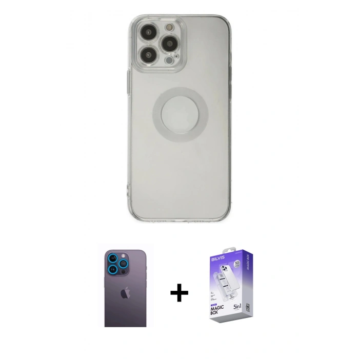 MARSİLYAN™- iPhone 13 Pro Max Kılıf Kutup Klasik - Siyah Bilvis 5in1 3D Magic Cam Ekran Koruyucu + Neon Fosforlu Kamera Lens - MI