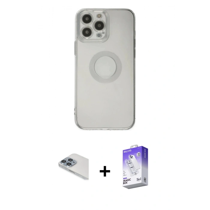 MARSİLYAN™- iPhone 13 Pro Max Kılıf Kutup Klasik - Siyah Bilvis 5in1 3D Magic Cam Ekran Koruyucu + Pers Alüminyum Kamera Lens - SABE