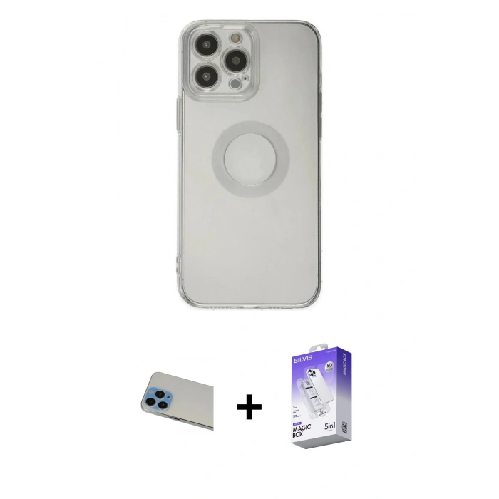 MARSİLYAN™- iPhone 13 Pro Max Kılıf Kutup Klasik - Siyah Bilvis 5in1 3D Magic Cam Ekran Koruyucu + Rainbow Kamera Lens Koruma Cam - MI