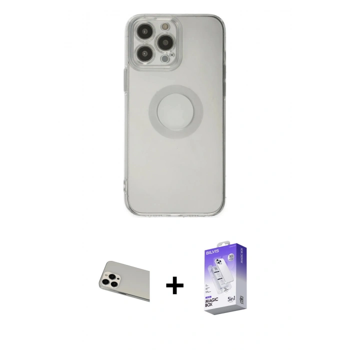 MARSİLYAN™- iPhone 13 Pro Max Kılıf Kutup Klasik - Siyah Bilvis 5in1 3D Magic Cam Ekran Koruyucu + Rainbow Kamera Lens Koruma Cam - BZ
