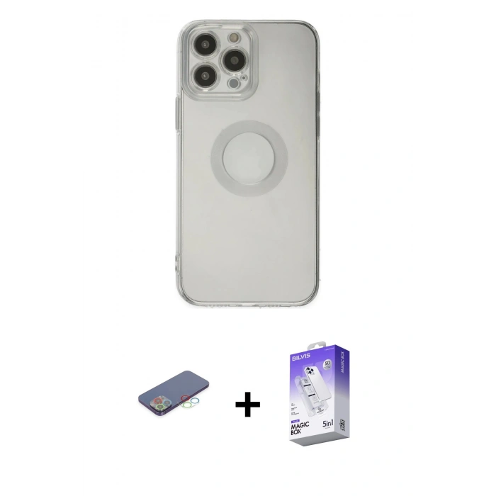MARSİLYAN™- iPhone 13 Pro Max Kılıf Kutup Klasik - Siyah Bilvis 5in1 3D Magic Cam Ekran Koruyucu + Renkli Kamera Lens Koruma Cam - MI