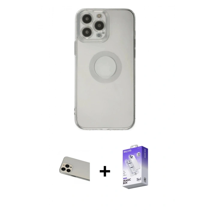 MARSİLYAN™- iPhone 13 Pro Max Kılıf Kutup Klasik - Siyah Bilvis 5in1 3D Magic Cam Ekran Koruyucu + Rainbow Kamera Lens Koruma Cam - REGD