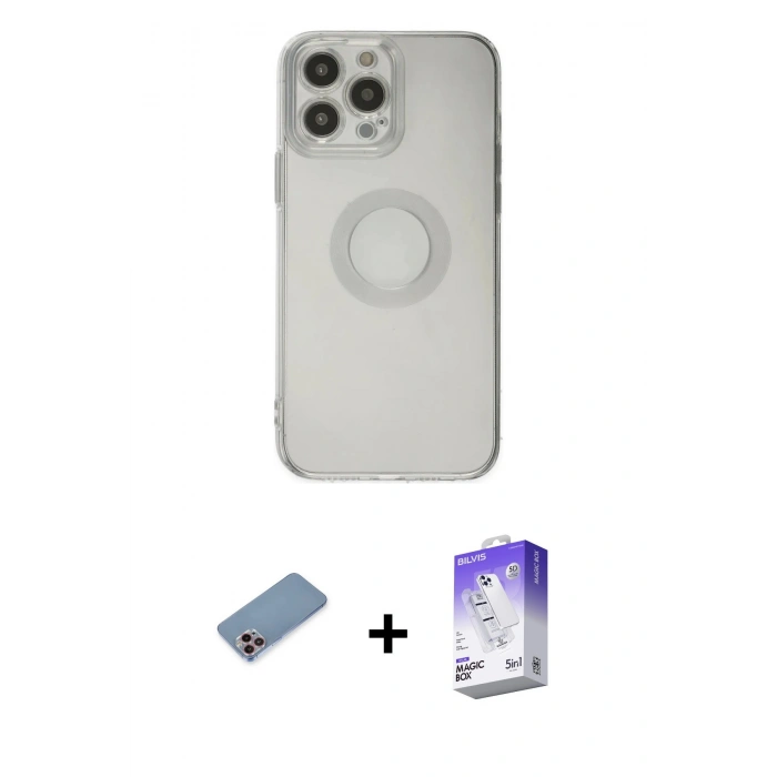 MARSİLYAN™- iPhone 13 Pro Max Kılıf Kutup Klasik - Siyah Bilvis 5in1 3D Magic Cam Ekran Koruyucu + Shine Kamera Lens Koruma Cam - PE