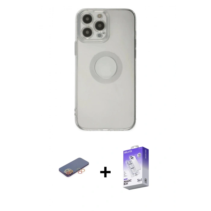 MARSİLYAN™- iPhone 13 Pro Max Kılıf Kutup Klasik - Siyah Bilvis 5in1 3D Magic Cam Ekran Koruyucu + Renkli Kamera Lens Koruma Cam - TU