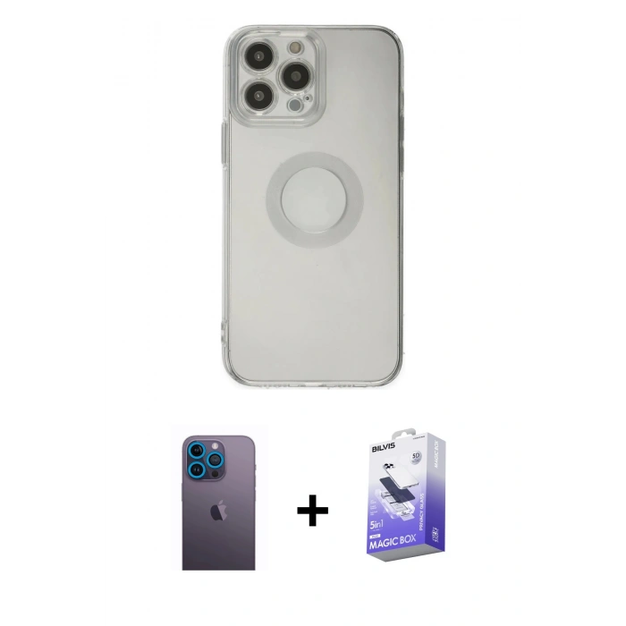 MARSİLYAN™- iPhone 13 Pro Max Kılıf Kutup Klasik - Siyah Bilvis 5in1 5D Magic Hayalet Cam Ekran Koruyucu + Neon Fosforlu Kamera Lens - MI