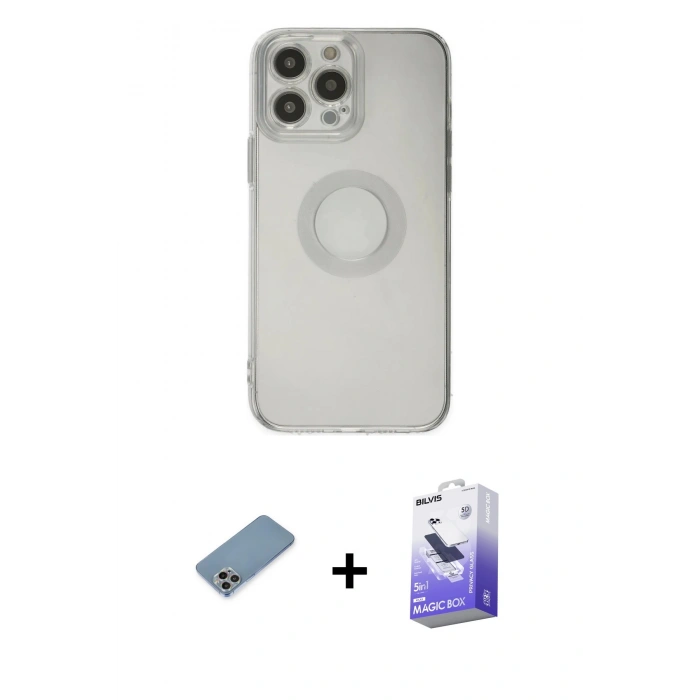 MARSİLYAN™- iPhone 13 Pro Max Kılıf Kutup Klasik - Siyah Bilvis 5in1 5D Magic Hayalet Cam Ekran Koruyucu + Shine Kamera Lens Koruma Cam - GI